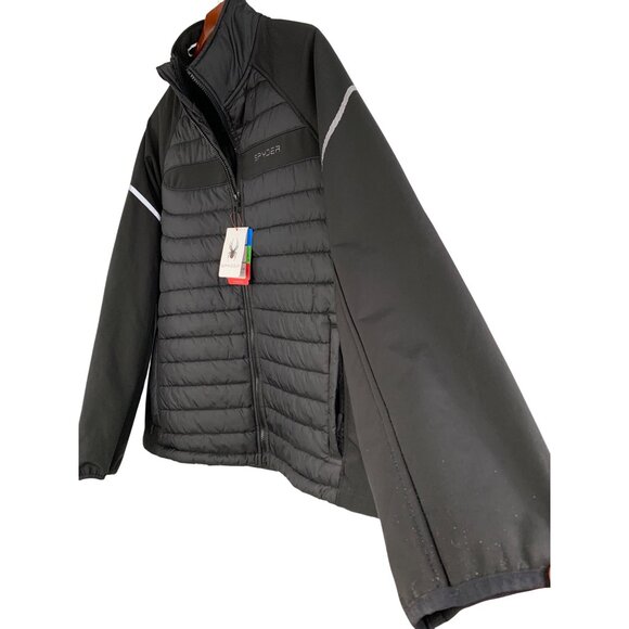 Spyder Mens XL Black Sweater Jacket Full-Zip Lightweight Water Wind RT10289 - Picture 3 of 14
